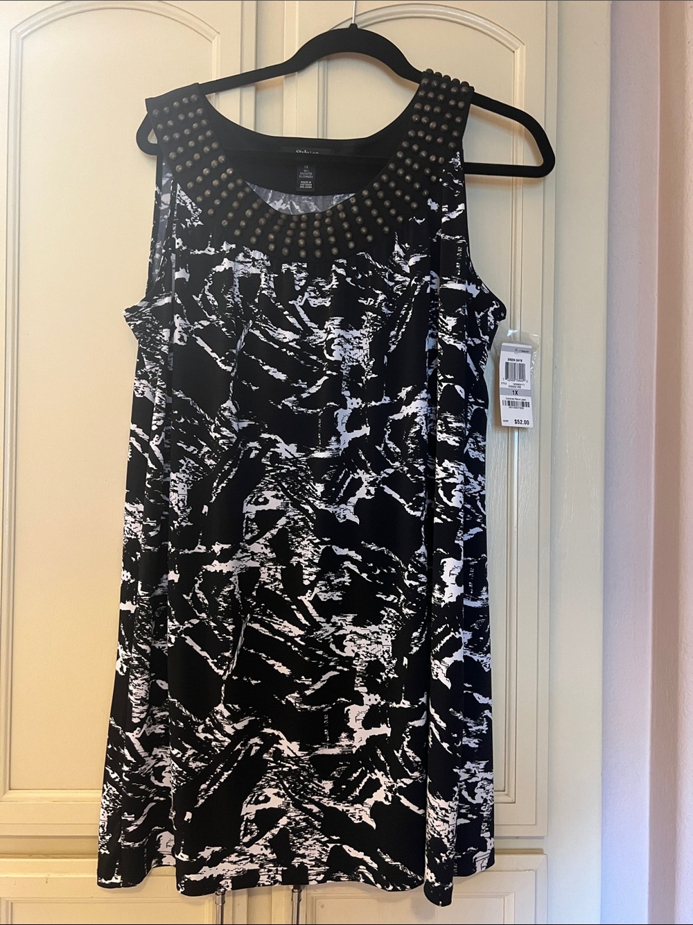 Style & Co. Black and White Studded Cold-Shoulder Blouse